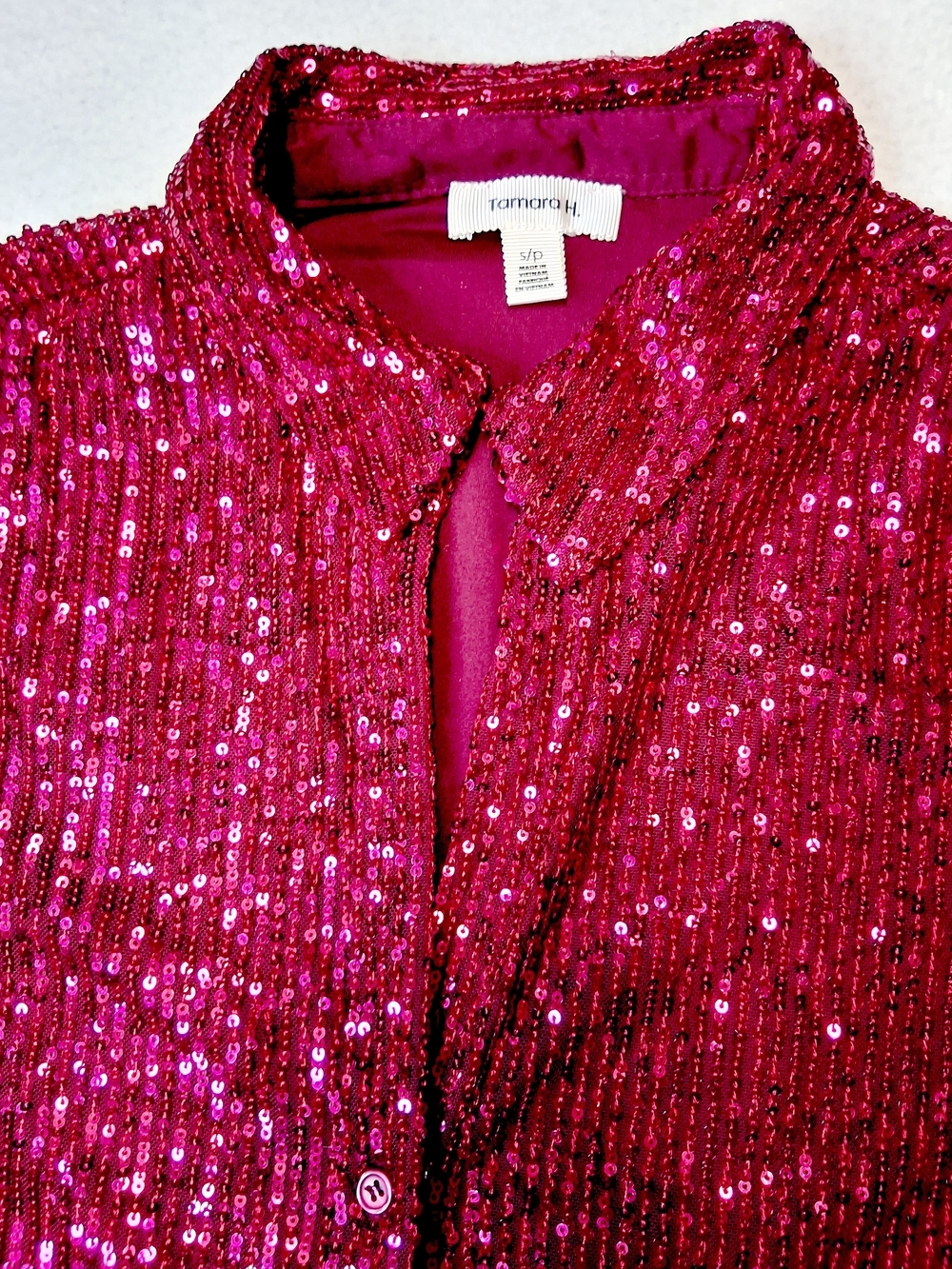 Sequin Button-Down Shirt in Red - Picture 4 of 7